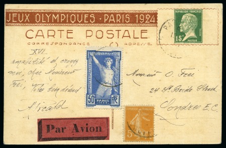 Stamp of Olympics » 1924 Paris » Postcards Blanche: Wrestling 15c postal stationery card uprated