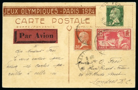 Stamp of Olympics » 1924 Paris » Postcards Blanche: Rugby 15c postal stationery card uprated with Olympic 25c