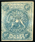 Stamp of Persia » 1868-1879 Nasr ed-Din Shah Lion Issues » 1868-70 The Baqeri Issue (SG 1-4) (Persiphila 1-4) 4sh Bluish Green type III on thick paper, unused
