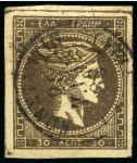 Stamp of Greece » Large Hermes Heads » 1876 New Values - Athens print 1876-77 New Values Athens printing 30l brown on yellowish paper with variety quadrillé background