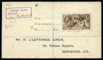 Stamp of Nauru 1916-23 De La Rue 2s6d deep brown tied to 1920 (Mar 24) envelope by Pleasant Island cds