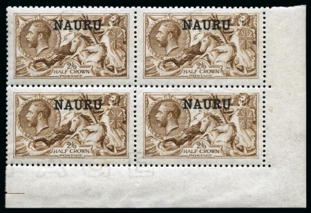 Stamp of Nauru 1916-23 De La Rue 2s6d yellow brown, mint nh lower right corner marginal block of four