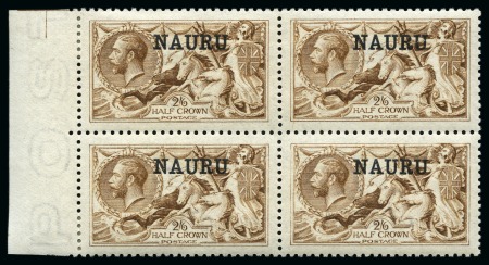 Stamp of Nauru 1916-23 De La Rue 2s6d deep yellow brown, mint left marginal block of four