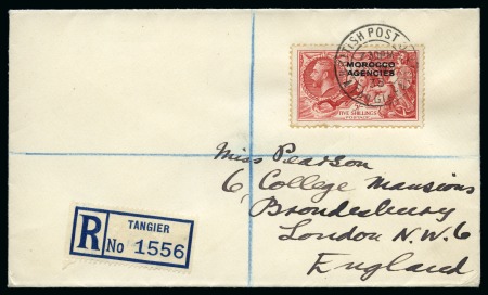 Stamp of Morocco Agencies (British Post Offices) 1935-37 Waterlow Re-engraved 2s6d and 5s on a pair of 1938 (Nov 28) envelopes sent registered to Miss Pearson