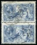 Stamp of British Levant  1919-20, GB Seahorses 5s rose-carmine block of four and 10s dull grey-blue vertical pair used abroad in Constantinople