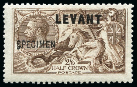 Stamp of British Levant  1921 45pi on 2s6d, 90pi on 5s, 180pi on 10s and 1921 "LEVANT" on 2s6d all with "SPECIMEN" overprints