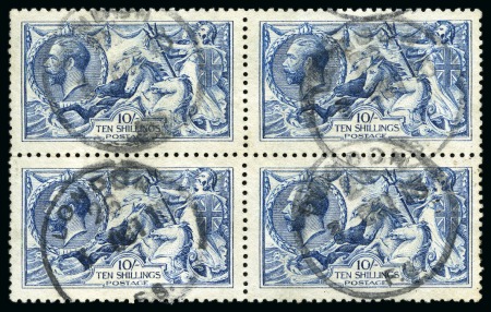 Stamp of Great Britain » King George V » 1913-19 Seahorse Issues 1915 De La Rue 10s blue, used block of four