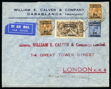 Stamp of Morocco Agencies (British Post Offices) 1924-32 French Currency 3f on 2s6d on four covers and 1935-36 Re-engraved on a cover,