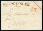 Stamp of Belgium » Belgique. Histoire Postale 1794 (18.8) Lettre recommandée de Liège pour Huy, grand cachet RECOMMANDÉE en brun