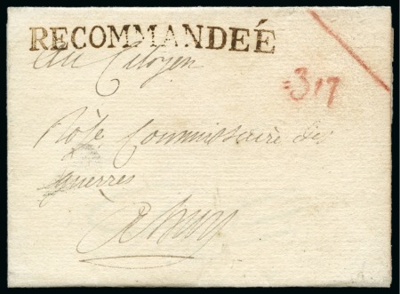 Stamp of Belgium » Belgique. Histoire Postale 1794 (18.8) Lettre recommandée de Liège pour Huy, grand cachet RECOMMANDÉE en brun