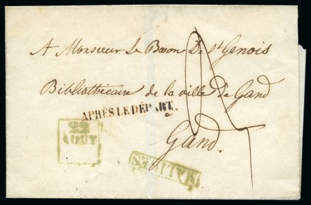 Stamp of Belgium » Belgique. Histoire Postale 1844 (22.8) Lettre de Malines pour Gand, cachets encadrés du bureau ambulant MALINES en vert