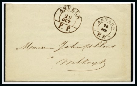 Stamp of Belgium » Belgique. Histoire Postale 1850 (28.10) Lettre de deuil d'Anvers pour Wilrijk, combinaison de deux types de cachets à segments pour imprimés,