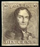 Stamp of Belgium » Belgique. 1849 Epaulettes - Émission 10c Brun avec variété "tache sur la joue" (pos. 79), neuf sans gomme