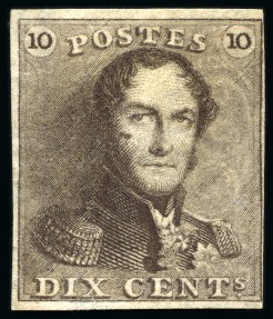 Stamp of Belgium » Belgique. 1849 Epaulettes - Émission 10c Brun avec variété "tache sur la joue" (pos. 79), neuf sans gomme