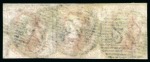 Stamp of Belgium » Belgique. 1849 Médaillons (filigrane encadré) - Émission 40c Carmin en bande de trois, oblitération de la perception 24 de Bruxelles