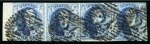 Stamp of Belgium » Belgique. 1851 Médaillons (filigrane sans cadre) - Émission 20c Bleu, bande de quatre margée à très bien margée avec bord de feuille