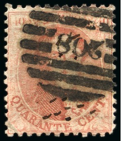 Stamp of Belgium » Belgique. 1863 Médaillons dentelés 12 1/2 : 13 1/2 40c Carmin-rose, oblitération à 8 barres de la perception 208 de St-Josse-ten-Noode