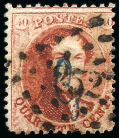 Stamp of Belgium » Belgique. 1863 Médaillons dentelés 12 1/2 : 13 1/2 GUILLOCHIN: 10c, 20c et 40c, tous avec surcharge Guillochin et oblitérés