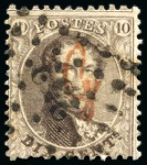 Stamp of Belgium » Belgique. 1863 Médaillons dentelés 12 1/2 : 13 1/2 GUILLOCHIN: 10c, 20c et 40c, tous avec surcharge Guillochin et oblitérés