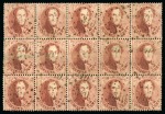 Stamp of Belgium » Belgique. 1863 Médaillons dentelés 14 1/2 UN DES PLUS GRANDS MULTIPLES CONNUS: 40c Carmin-rose en BLOC DE QUINZE, oblitération losange de points de la perception 340