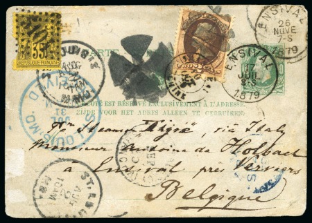 Stamp of Belgium » Belgique. 1869-83 Nouveaux types et nouvelles valeurs - Émission Spectaculaire entier à 10c ayant voyagé autour du monde