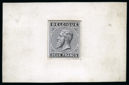 Stamp of Belgium » Belgique. 1883 Nouvelles valeurs - La Genèse 2F, Épreuve en noir sur petit feuillet papier carton épais