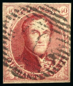Stamp of Belgium » Belgique. 1851 Médaillons (filigrane sans cadre) - Émission 40c Carmin: Petite étude sur les nuances comprenant cinq timbres très bien margés