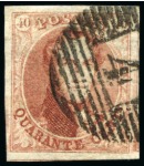 Stamp of Belgium » Belgique. 1851 Médaillons (filigrane sans cadre) - Émission 40c Carmin: Petite étude sur les nuances comprenant cinq timbres très bien margés