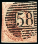 Stamp of Belgium » Belgique. 1851 Médaillons (filigrane sans cadre) - Émission 40c Carmin: Petite étude sur les nuances comprenant cinq timbres très bien margés