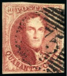 Stamp of Belgium » Belgique. 1851 Médaillons (filigrane sans cadre) - Émission 40c Carmin: Petite étude sur les nuances comprenant cinq timbres très bien margés