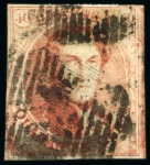 Stamp of Belgium » Belgique. 1858 Médaillons arrondis - Émission 40c Vermillon, variété "CLOU" bien dégagée, oblitéré