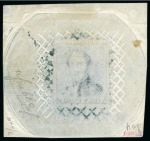 Stamp of Belgium » Belgique. 1849 Epaulettes - Réimpressions Réimpression de 1882 du coin du 20 centimes en bleu verdâtre sur feuillet avec guillochis