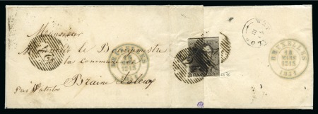 Stamp of Belgium » Belgique. 1849 Epaulettes - Émission 10c Brun affranchissant le verso d'une lettre de Bruxelles pour Braine l'Alleud