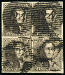 Stamp of Belgium » Belgique. 1849 Epaulettes - Émission 10c Brun-gris, bloc de quatre largement margé, oblitéré de la perception 24 de Bruxelles