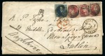 Stamp of Belgium » Belgique. 1851 Médaillons (filigrane sans cadre) - Émission 40c Carmin (3) + 20c bleu bien margé, oblitération de la perception 73 sur lettre de Liège pour Dublin en Irlande