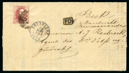 Stamp of Belgium » Belgique. 1851 Médaillons (filigrane sans cadre) - Émission 40c Carmin, belles marges, oblitération de la perception 24 sur lettre de Bruxelles