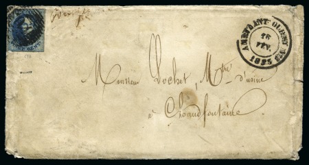 Stamp of Belgium » Belgique. 1851 Médaillons (filigrane sans cadre) - Oblitérations AMBULANT O4 sur 20c bleu (un coin manquant à l'origine) sur lettre de Bruges