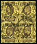 Stamp of Great Britain » Officials Admiralty: 1903 3d Dull purple on orange-yellow "Admiralty Official" in rejoined block of four
