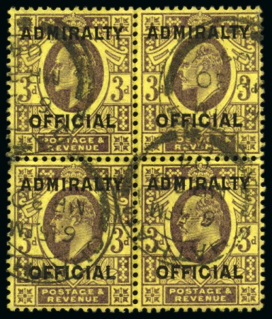Stamp of Great Britain » Officials Admiralty: 1903 3d Dull purple on orange-yellow "Admiralty Official" in rejoined block of four