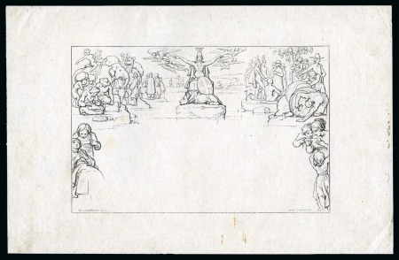 Stamp of Great Britain » 1840 Mulreadys & Caricatures 1840 Mulready die proof of the stereotype with frame lines and imprints printed in black on India paper