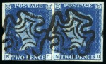 Stamp of Great Britain » 1840 2d Blue (ordered by plate number) 1840 2d Deep Blue pl.2 NC-ND pair with good to large margins, used
