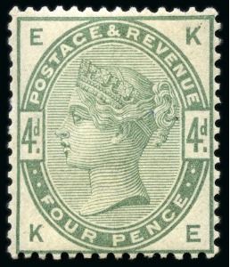 Stamp of Great Britain » 1855-1900 Surface Printed » 1883-84 Lilac & Green Issue 1883-84 4d Dull green KE mint nh