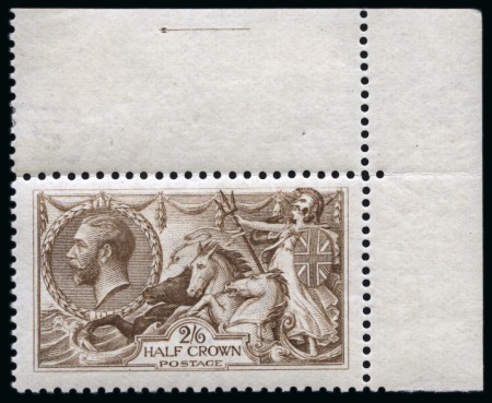 Stamp of Great Britain » King George V » 1913-19 Seahorse Issues 1918-19 Bradbury Wilkinson 2s6d pale brown mint nh top right corner marginal
