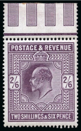 Stamp of Great Britain » King Edward VII » 1902-10 De La Rue Issues 1902-10 De La Rue 2s6d dull purple on chalk-surfaced paper in mint top marginal single
