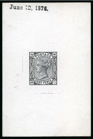 Stamp of Great Britain » 1855-1900 Surface Printed » 1873-80 Large Coloured Corner Letters 1876 8d pl.13 De La Rue die proof on white glazed card