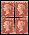 Stamp of Great Britain » 1854-70 Perforated Line Engraved 1861 1d Rose-Red pl.50 BE/CF, Alphabet IV, Wmk Large Crown type, in mint nh block of four