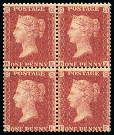 Stamp of Great Britain » 1854-70 Perforated Line Engraved 1861 1d Rose-Red pl.50 BE/CF, Alphabet IV, Wmk Large Crown type, in mint nh block of four