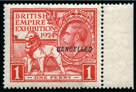 Stamp of Great Britain » King George V » 1924-36 Issues 1924 British Empire Exhibition set of 2 with "CANCELLED" type 28 overprints