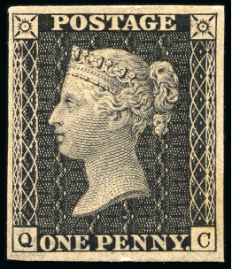 Stamp of Great Britain » Line Engraved Essays, Plate Proofs, Colour Trials and Reprints 1872 1d Black pl.27 QC South Kensington Exhibition proof printed in on thick white card
