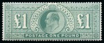 Stamp of Great Britain » King Edward VII » 1902-10 De La Rue Issues 1902 De La Rue £1 dull blue green mint og,